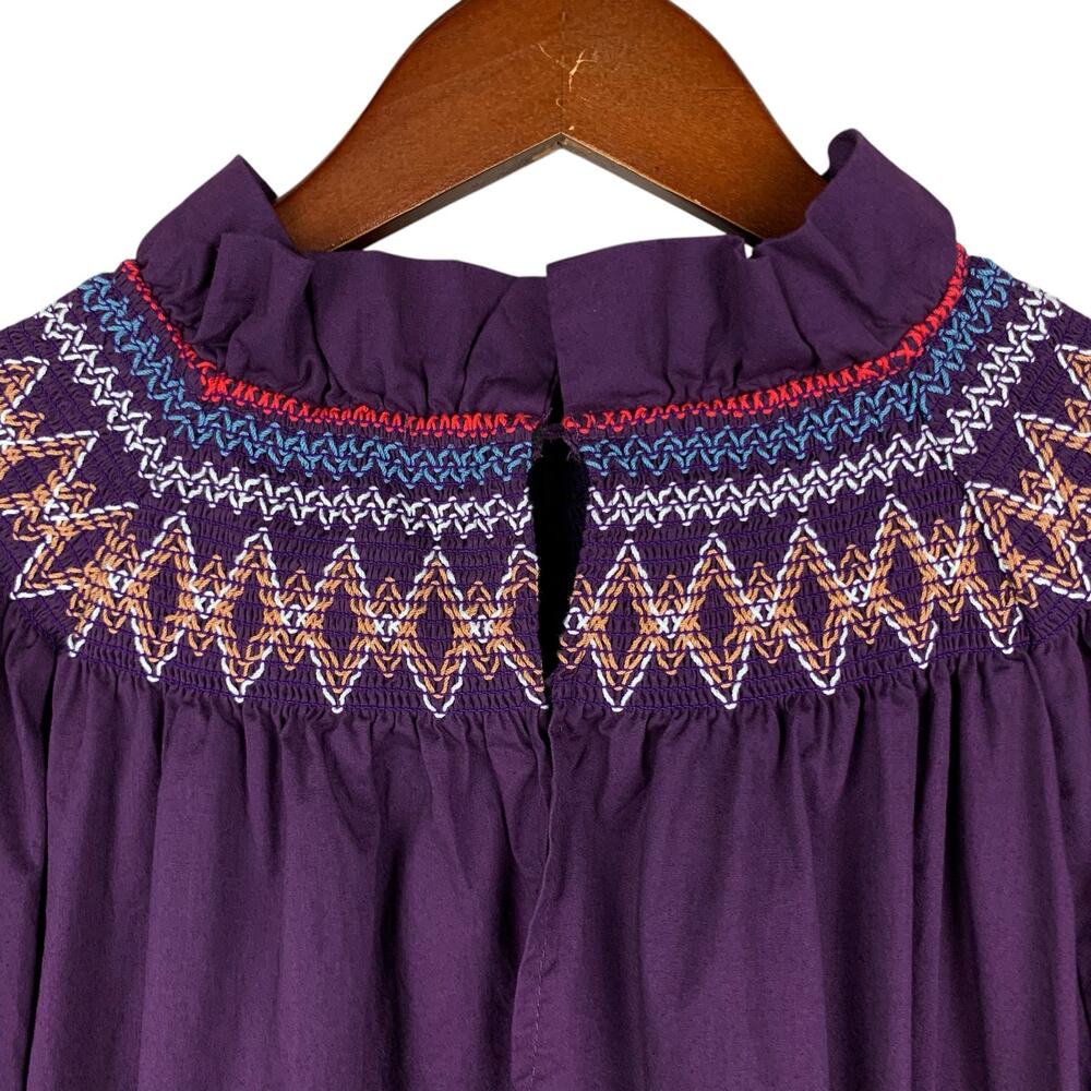 Pomander Place Wrenley Dress Purple Smocked Mini Long Sleeve Women's L - Picture 9 of 11